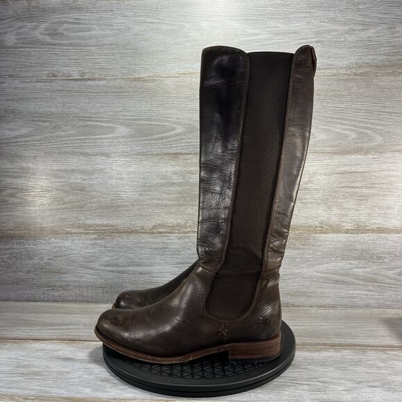 Frye Women’s Chelsea Brown Leather Tall Riding Boots Size 9 Made In Spain - Picture 1 of 12